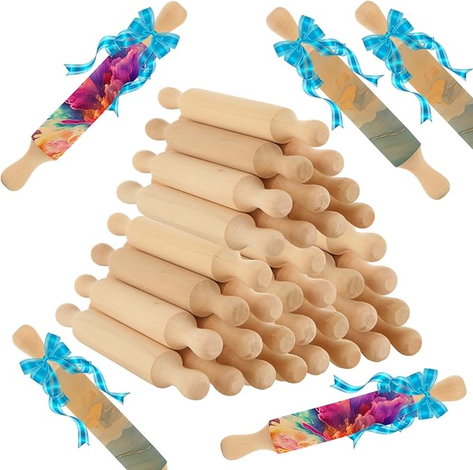 WOPPLXY 50 Pcs Mini Rolling Pin, 5.5 Inches Wooden Rolling Pins, Mini Rolling Pins Bulk, Mini Wood Rolling Pin for Home Kitchen Fondant Pastry Pizza Baking and Crafting by WopplxyUS