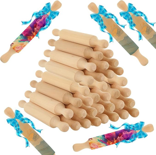 WOPPLXY 50 Pcs Mini Rolling Pin, 5.5 Inches Wooden Rolling Pins, Mini Rolling Pins Bulk, Mini Wood Rolling Pin for Home Kitchen Fondant Pastry Pizza Baking and Crafting by WopplxyUS