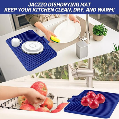 Dish Drying Mat for Kitchen Counter, with Built-in Drain Lip, Food-Grade Silicone, Easy Clean Pad for Countertop Protection, Multi-Functional Use (18x11.8, Midnight Blue) - Image 7