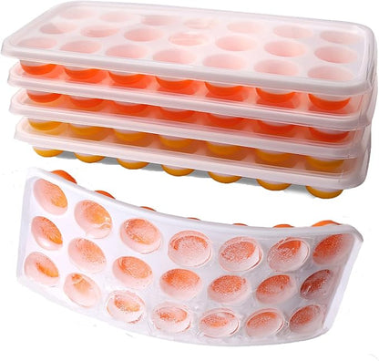 Ice Cube Trays with Lids BPA Free, 4Pack Easy Release Silicone Ice Cube Trays for Freezer 84 Sphere Ice Tray with Stackable No Spill Covers, Dishwasher Safe,Orange&Yellow by Select4U
