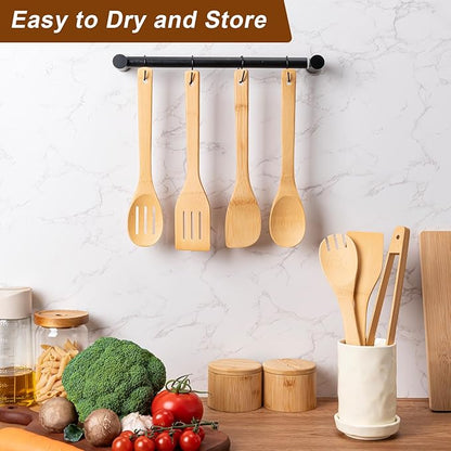 Eisinly Wooden Spoons for Cooking 7-Piece, Kitchen Nonstick Bamboo Cooking Utensils Set, Durability Wooden Spatula Spoon for Everyday Use, Smooth Edge - Image 5
