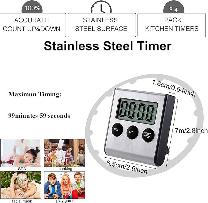 2 Pack Digital Magnetic Countdown Timer with Loud Alarm for Cooking, Baking, Sports Games - Image 3