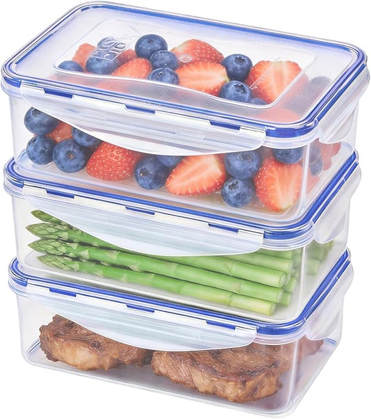 KIGI Food Storage Containers, 4 Sided Locking Lids, Airtight, Leak-Proof & Stackable, Ideal for Meal Prep, Lunch & Leftovers, Microwave & Dishwasher Safe, BPA-Free Plastic, 38 oz, 4.8 Cup, 6 Piece Set