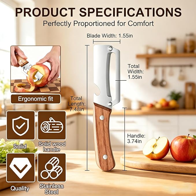 MultiFunctional Vegetable Peeler for Kitchen, Vegetable Peeler with Wooden Handle and Bottle Opener, 2-in-1 Stainless Steel Kitchen Peelers for Fruit Veggie Apple Potato Pumpkin Papaya(2PCS) - Image 6