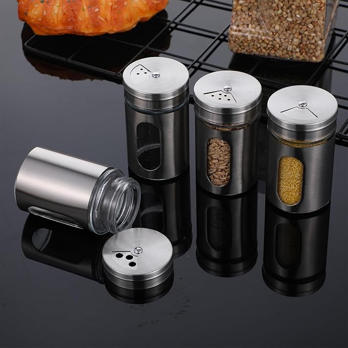24 Pcs Stainless Steel Spice Jars with Shaker Lids, Seasoning Jars with Adjustable Pour Holes and Glass Window, Empty Spice Bottles for Kitchen Salt Pepper Sugar Seasonings (3.4oz) - Image 7