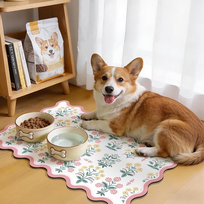 LOKHOM Scalloped Floral Dish Drying Mat, 12"x20" Super Absorbent Coffee Mat with Unique Pink Pastoral Floral, Cuttable Hide Stain Non-slip Drying Mat for Kitchen Counter Coffee Maker Espresso Machine - Image 5
