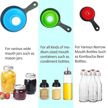 Delove Canning Funnel with Strainer - Wide Mouth Food Funnels for Kitchen Use - Mason Jars Canning Supplies Kit Tools - Funnels for Filling Bottles - Food Grade Silicone -4 Pack - Image 3