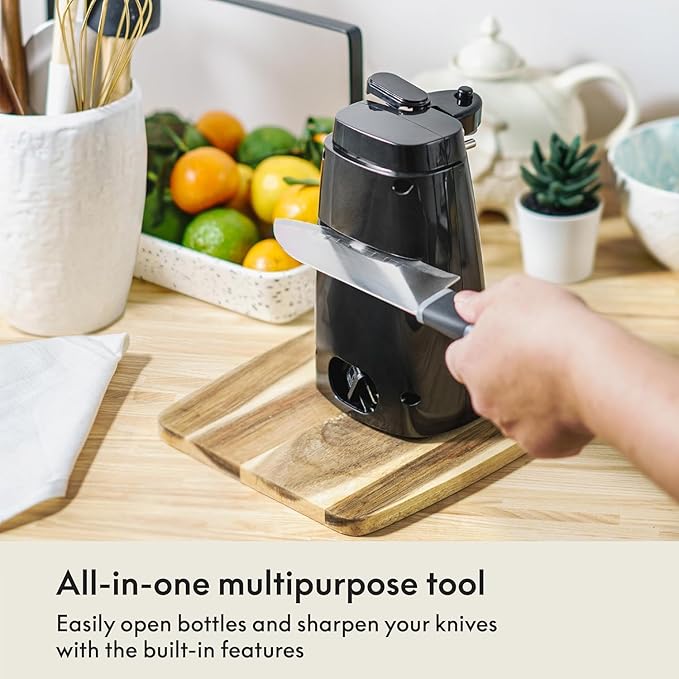bella Electric Can Opener and Knife Sharpener, Removable Cutting Lever, Cord Storage, Stainless Steel Blade, Black - Image 3