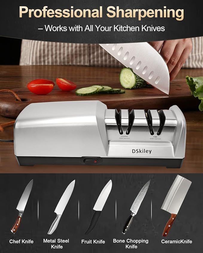 Electric Knife Sharpener for Kitchen – Professional 2-Stage 100% Diamond System with 20° Precision Angle, Fast Sharpening to Restore & Polish Chef Knives (2-Stage Silver) - Image 5