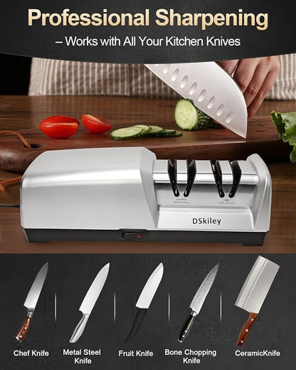 Electric Knife Sharpener for Kitchen – Professional 2-Stage 100% Diamond System with 20° Precision Angle, Fast Sharpening to Restore & Polish Chef Knives (2-Stage Silver) - Image 5