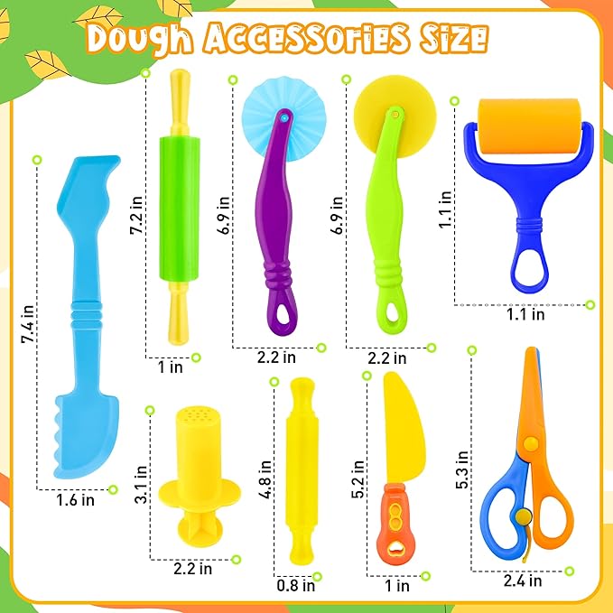 Dough Play Tools for Kids,35pcs Clay Tools Play Accessories with Cutters, Roller, Rolling Pins, Safety Scissors, Plastic Knife, Dough Body Part