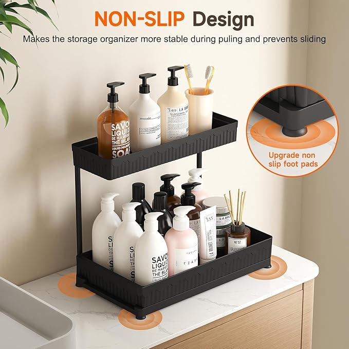 Sevenblue 3 Pack Multi-Purpose Under Sink Organizers and Storage, 2026 L-Shaped Pull Out Cabinet Organizer for Bathroom & Kitchen, Under Cabinet Organizer with Hooks Hanging Cup (Black, 14.85 inch) - Image 4