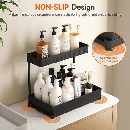 Sevenblue 3 Pack Multi-Purpose Pull-Out Storage Organizers, 2-Tier L-Shaped Under Sink/Cabinet Organizers and Storage for Bathroom & Kitchen, Black, 12.8 Inches - Image 4
