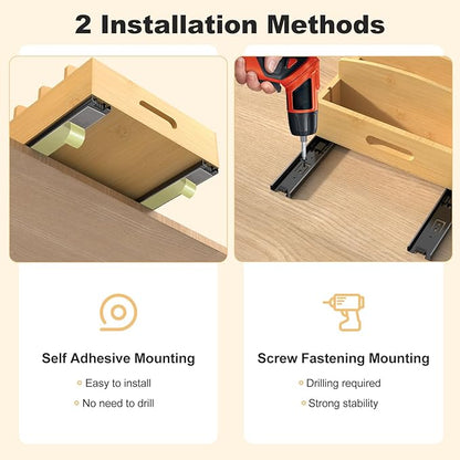 Housolution Pull Out Food Container Lid Organizer with Sliding Rail, Slide Out Plastic Lid Holder Compatible with Tupperware, Bamboo Storage Box with 5 Adjustable Dividers for Kitchen Cabinet, 2 Pack - Image 5