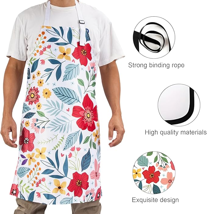 8 Pcs Kitchen Stuff Accessories Include 5 Cute Wooden Spoons & 1 Floral Kitchen Oven Mitts & 1 Pot Holders & 1 Kitchen Apron,Gifts for Women