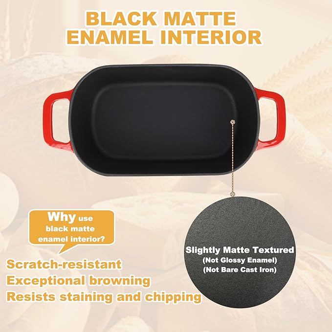 3.6QT Oval Enameled Cast Iron Dutch Oven, Sourdough Bread Baking Pan with Lid