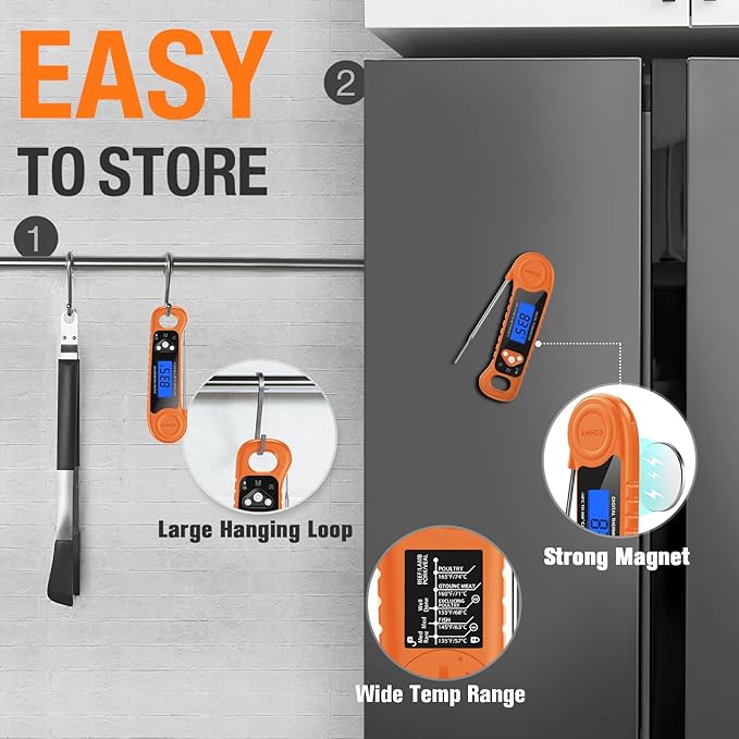 AMMZO Digital Meat Thermometer for Grilling, Candy Thermometer Instant Read Food Thermometer Waterproof with Backlight for Cooking, Deep Fry, BBQ, Grill, Smoker and Roast (Orange) - Image 6