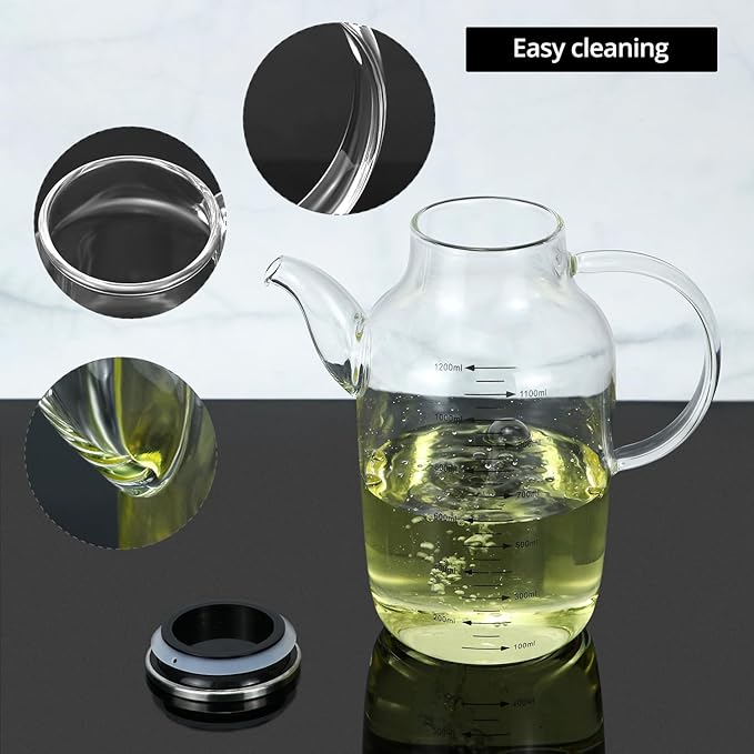QWORK 1200ML/40Oz Large Glass Cooking Oil Bottle with Stainless Steel Lid, Oil & Vinegar Dispenser Bottle for Olive Oil, Vinegar, Soy Sauce, Kitchen No Drip Liquid Container - Image 5