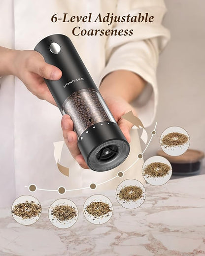 Electric Salt and Pepper Grinder Set - Automatic Refillable Salt and Pepper Grinders with Charging Base & LED Light, Adjustable Coarseness, One-handed Easy Operation, Ideal Kitchen Gadget - Image 5