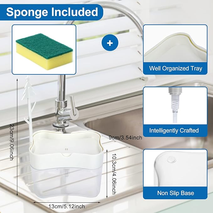New 2026 Version Premium Quality Dish Soap Dispenser - Countertop Kitchen Soap Dispenser, Sink Dish Washing Soap Dispenser 13 Ounces (Sponge Included) - Image 2