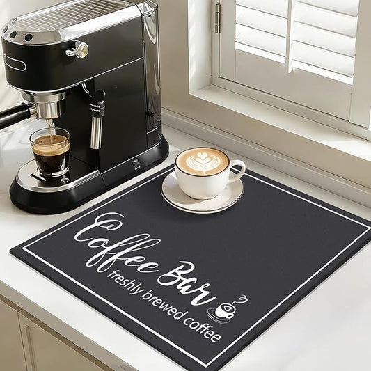 Findosom Dish Drying Mat, 16" x 18" Super Absorbent & Hide Stain Coffee Mat, Cuttable Drying Mat for Kitchen Counter, Coffee Bar Accessories, Under Dish Rack, Coffee Maker, Espresso Machine, Black by Findosom
