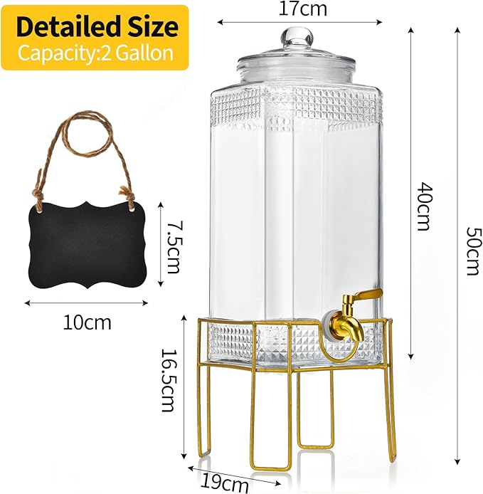 Drink Dispenser,2 Gallon Drink Dispensers for Parties,Beverage Dispenser with Stand,Glass Lid and Stainless Steel Spigot Leak-proof, Ideal for Lemonade,Juice, Tea, and Party Drinks - Image 4