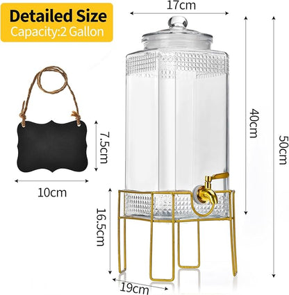 Drink Dispenser,2 Gallon Drink Dispensers for Parties,Beverage Dispenser with Stand,Glass Lid and Stainless Steel Spigot Leak-proof, Ideal for Lemonade,Juice, Tea, and Party Drinks - Image 4