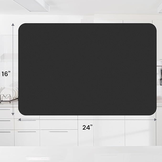 WISELIFE Dish Drying Mat Super Absorbent Drying Mat Large Dish Drying Mats for Kitchen Counter Easy Clean Dish Mat Kitchen Drying Mat16"x 24" Classic Black - Image 3