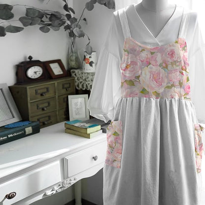 Uaussi Cotton Linen Apron Cross Back Work Apron for Women with Pockets Pinafore Dress X Cross Halter Apron for Chef Gardening - Image 2