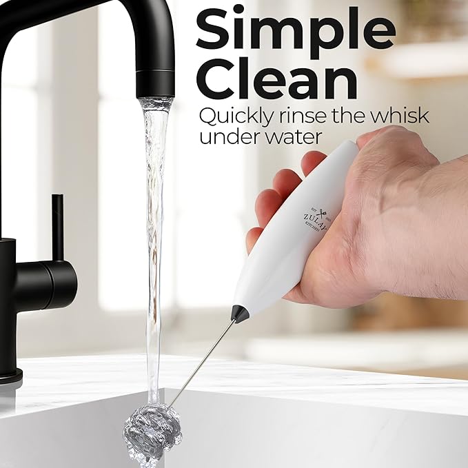Zulay Kitchen Patented Tornado Triple Whisk Milk Frother with 4 Duracell Batteries – Handheld Foam Maker for Coffee, Lattes, Matcha & Hot Chocolate – Rich, Creamy Froth in Seconds - White & Black - Image 9