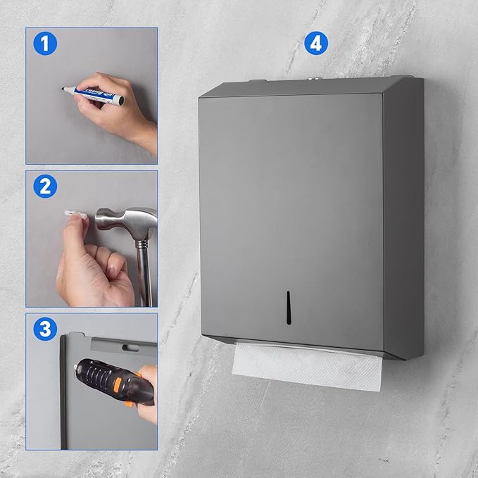 Paper Towel Dispenser Wall Mount Commercial c-fold/Multi-fold/Tri-fold, Touchless Hand Towel Dispenser with Lock(Dark Grey) - Image 3