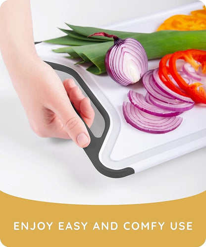 Serveware Accessories Cutting Boards for Kitchen, Plastic Cutting Board, Dishwasher Safe Cutting Board with Juice Grooves, Thick Chopping Board Easy Grip Handle & Non-Slip (Black, 16"x10")
