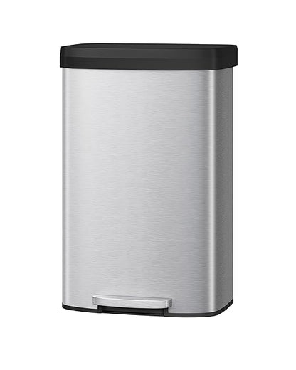Garvee 21 gal / 80 L Stainless Steel Trash Can with Lid, Large Garbage Can for Kitchen, Rustproof Step-on Kitchen Metal Trash Bin with Liner Rim, Rear Handle, Soft Close Plastic Lid, Silver by Garvee