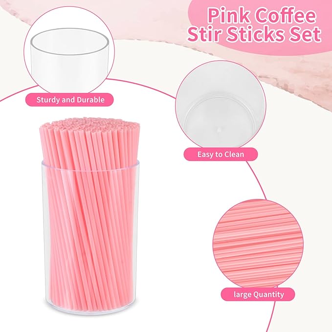 500 Pcs Pink Coffee Stir Sticks Set Coffee Stirrers Holder Acrylic Stir Stick Holder Bar Straws Cocktail Straws Drink Stirrers for Coffee Bar Cocktail Milk Tea Restaurant Home Kitchen Party Supplies - Image 3