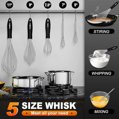 Stainless Steel Whisk Set with 7"+5" Mini whisks, Walfos Heavy Duty Whisks, Kitchen wisk (7+9+11in) Premium for Whisking, Blending, Beating, Frothing & Stirring. - Image 4