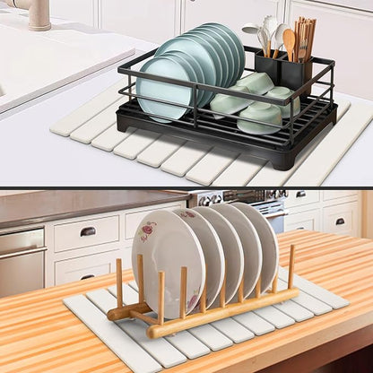 Large Stone Dish Drying Mat for Kitchen Counter, 24"(L)×16"(W) Fast Dry Super Absorbent Collapsible Dish Drying Mats, Eco-Friendly Diatomaceous Earth Mats for Dishes Bottles Cups,Match Any Countertop