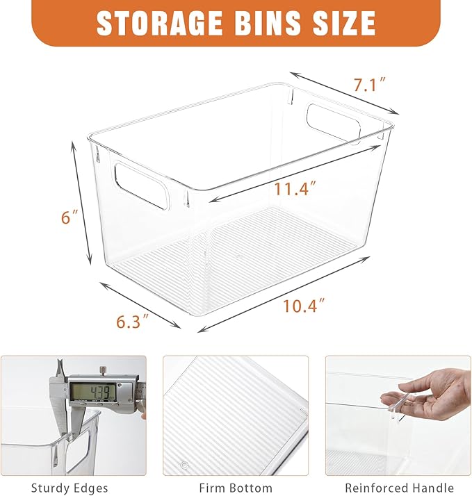 Freebat 12 Pack Large Clear Plastic Storage Bins,Plastic Containers with Handle for Pantry Organizer and Storage,Perfect for Kitchen,Fridge,Cabinet, Closet,Bathroom Under Sink Storage - Image 2
