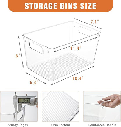 Freebat 12 Pack Large Clear Plastic Storage Bins,Plastic Containers with Handle for Pantry Organizer and Storage,Perfect for Kitchen,Fridge,Cabinet, Closet,Bathroom Under Sink Storage - Image 2