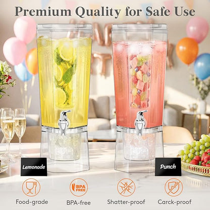Lifewit 1.6 Gallon Drink Dispenser for Parties 2 Pcs, Large Plastic Beverage Container for Juice/Tea/Soda with Stand & Ice Core, Clear Lemonade Dispenser with Spigot, BPA Free Water Pitcher for Fridge - Image 4