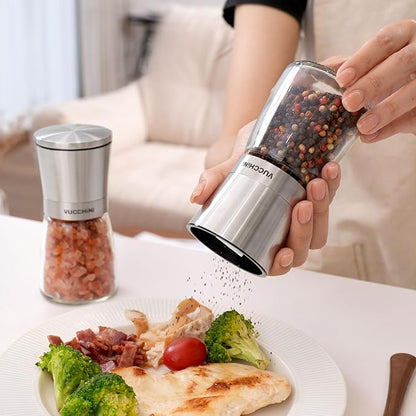 VUCCHINI Salt and Pepper Grinder Set - Adjustable Stainless Steel Spice Ceramic Grinders Mill Shaker for Kitchen Table - Stainless Steel color - Image 6