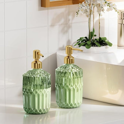 AmazerBath Soap Dispenser Green Glass Soap Dispenser with Pump Stainless Steel, 14.2OZ Luxury Gold Hand Soap Dispensers Bottles Bathroom, Refillable Kitchen Soap Dispenser for Dish Soap, 1 Pack - Image 7
