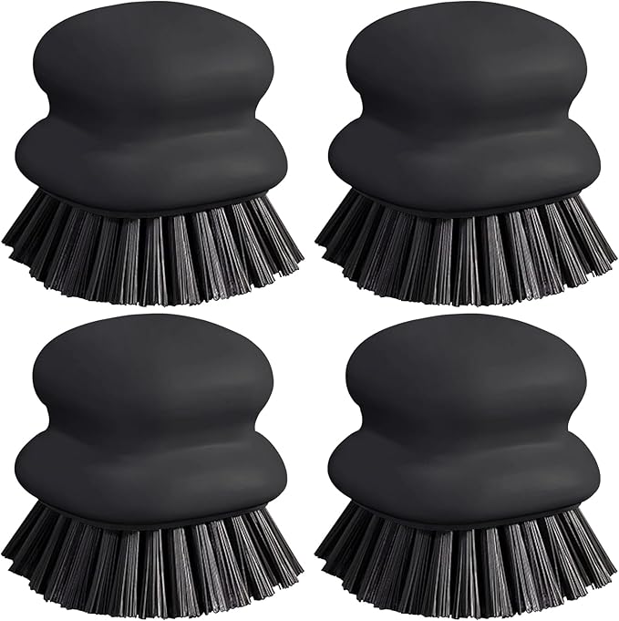 Dish Brush with Handle, Kitchen Scrub Brushes for Cleaning, Dish Scrubber with Nylon bristles for Sink, Pots, Pans(4Pack Black Nylon bristles) by CDHOME