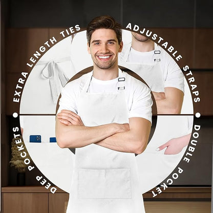 Adjustable Bib Apron 100% Polyester Kitchen Aprons Waterdrop Resistant Aprons with Adjustable Strap, Pockets & Long Ties