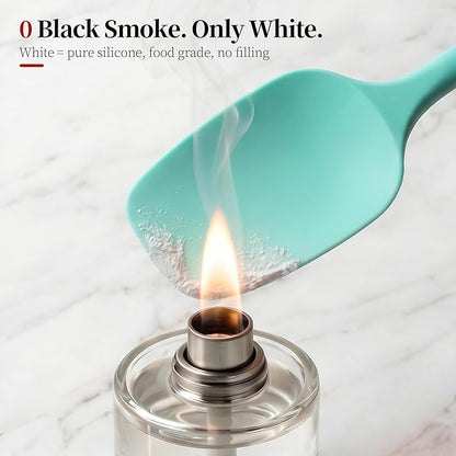 600ºF Heat Resistant Spatula, 11.34 inch High Heat Food Safe Semless Kitchen Silicone Spoon Spoonula Scraper for Cooking Baking Mixing Scraping Stirring Nonstick Cookware Pan Bowl (Aqua Sky)