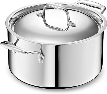 LEGEND COOKWARE 5-Ply Stainless Steel 6-Quart Stock Pot with Lid - Induction Compatible, Oven Safe 800°F - Non-Toxic, No Coatings - Even Heating, Won't Warp - Built to Last Generations
