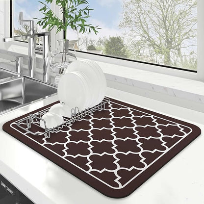 WISELIFE Dish Drying Mat Super Absorbent Drying Mat Large Dish Drying Mats for Kitchen Counter Easy Clean Dish Mat Kitchen Drying Mat15"x 18" Stylish Chocolate by WiseLife