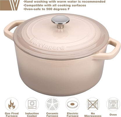 VORRINGARD Enameled Cast Iron Dutch Oven Pot with Lid, for Bread Baking, Round Bread Oven- include Sourdough Bread Baking Supplies Set, 6QT, Latte - Image 3