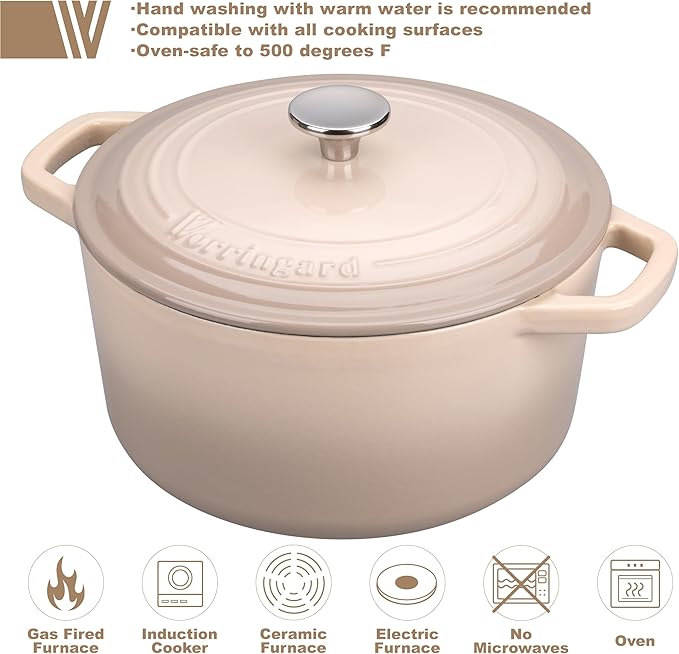 VORRINGARD Enameled Cast Iron Dutch Oven Pot with Lid, for Bread Baking, Round Bread Oven- include Sourdough Bread Baking Supplies Set, 4.5QT, Latte - Image 3