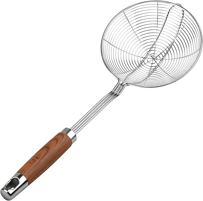 ChefBee 5.3" Spider Strainer Skimmer Spoon with Handle, Stainless Steel Wire Strainer Ladle for Cooking and Frying, Kitchen Utensils Slotted Pasta Spoon, Fryer Scoop by ChefBee