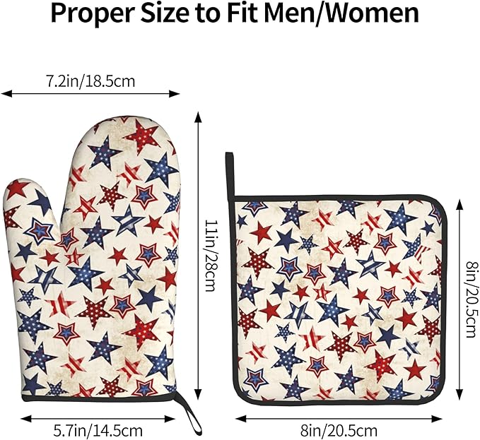 Patriotic Stars Oven Mitts - 4th of July Kitchen Mitts Pot Holders Sets of 2 Red White and Blue Hot Mitts Independence Memorial Day Hot Pads for Cooking Baking Grilling - Image 3